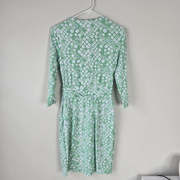 J. McLaughlin Green Geometric Print Faux Wrap Dress Catalina Cloth XS Stretch - Picture 4 of 13